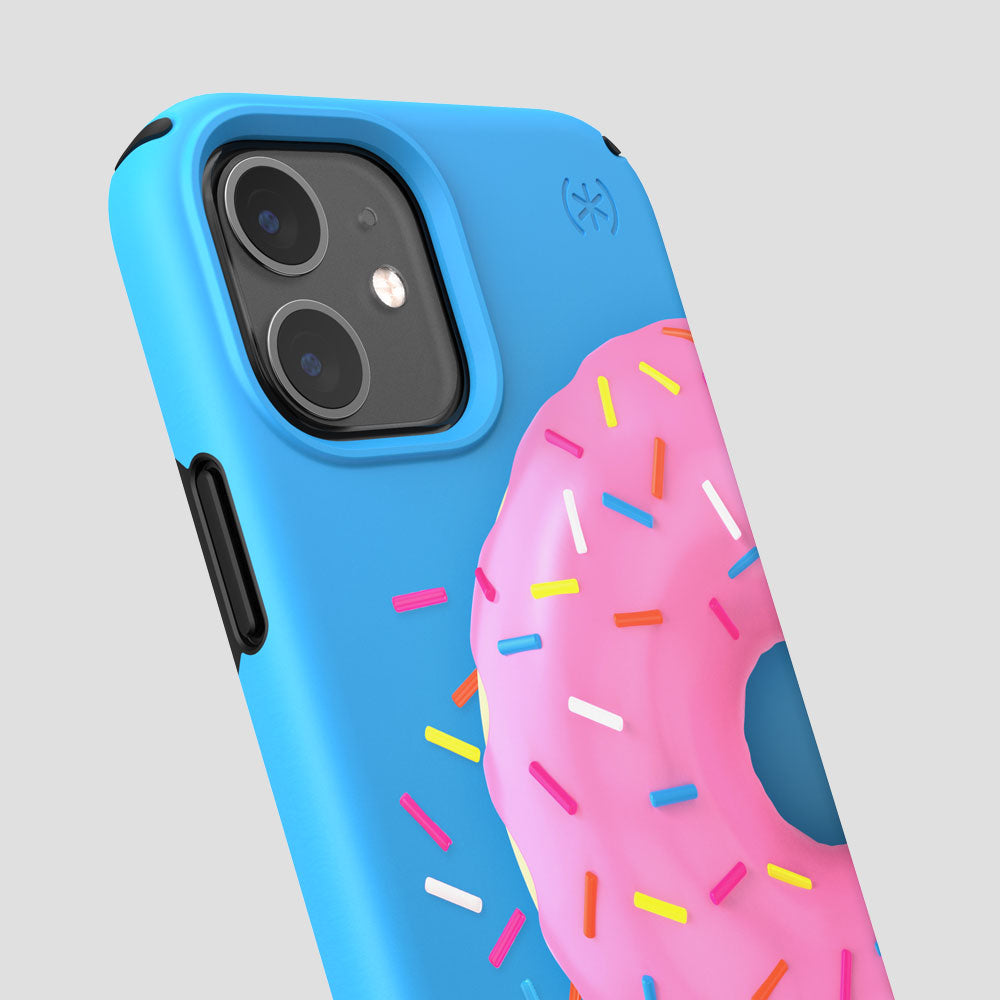 Three-quarter angle of iPhone 12 Pro case in Sprinkled Donut pattern