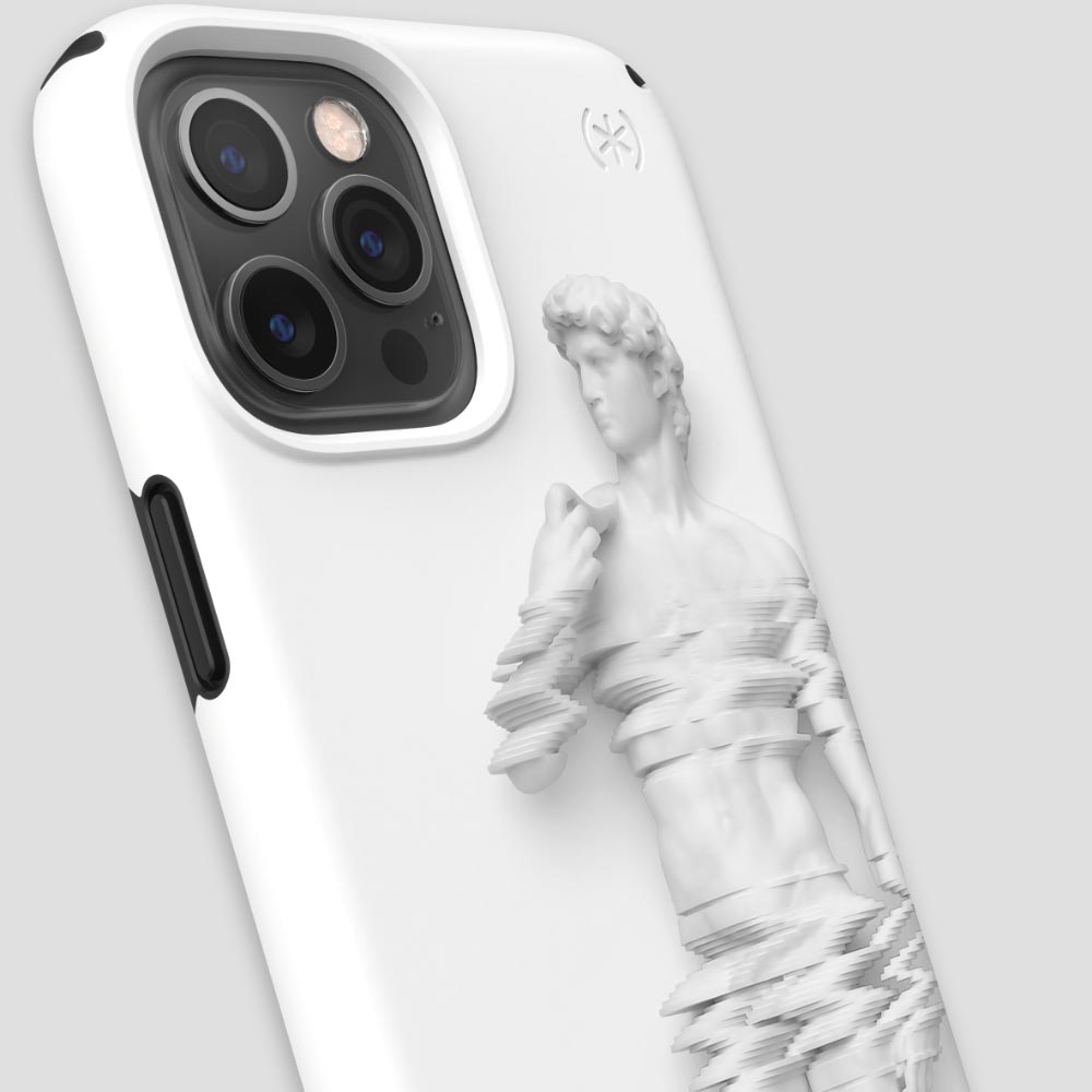 Three-quarter angle of iPhone 12 Pro Max case in Motions In Marble pattern