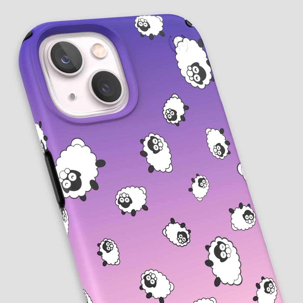 Three-quarter angle of iPhone 13 case in Sweet Dreams pattern