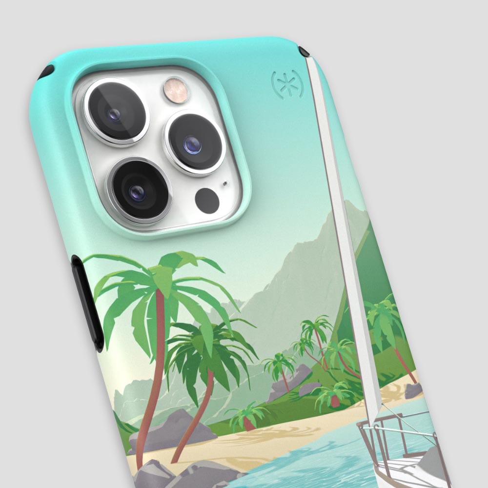 Three-quarter angle of iPhone 13 Pro case in Sailing Away pattern