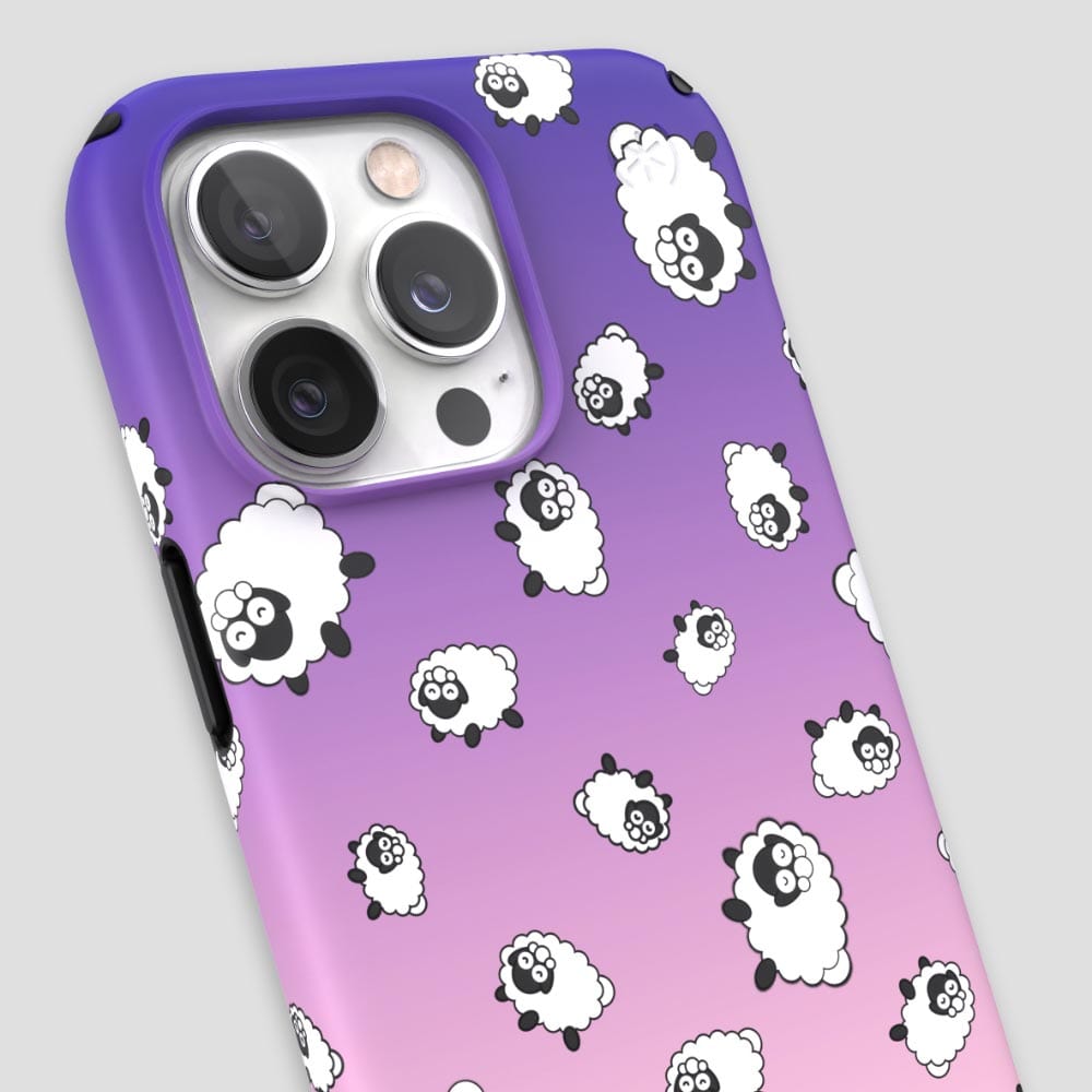 Three-quarter angle of iPhone 13 Pro case in Sweet Dreams pattern