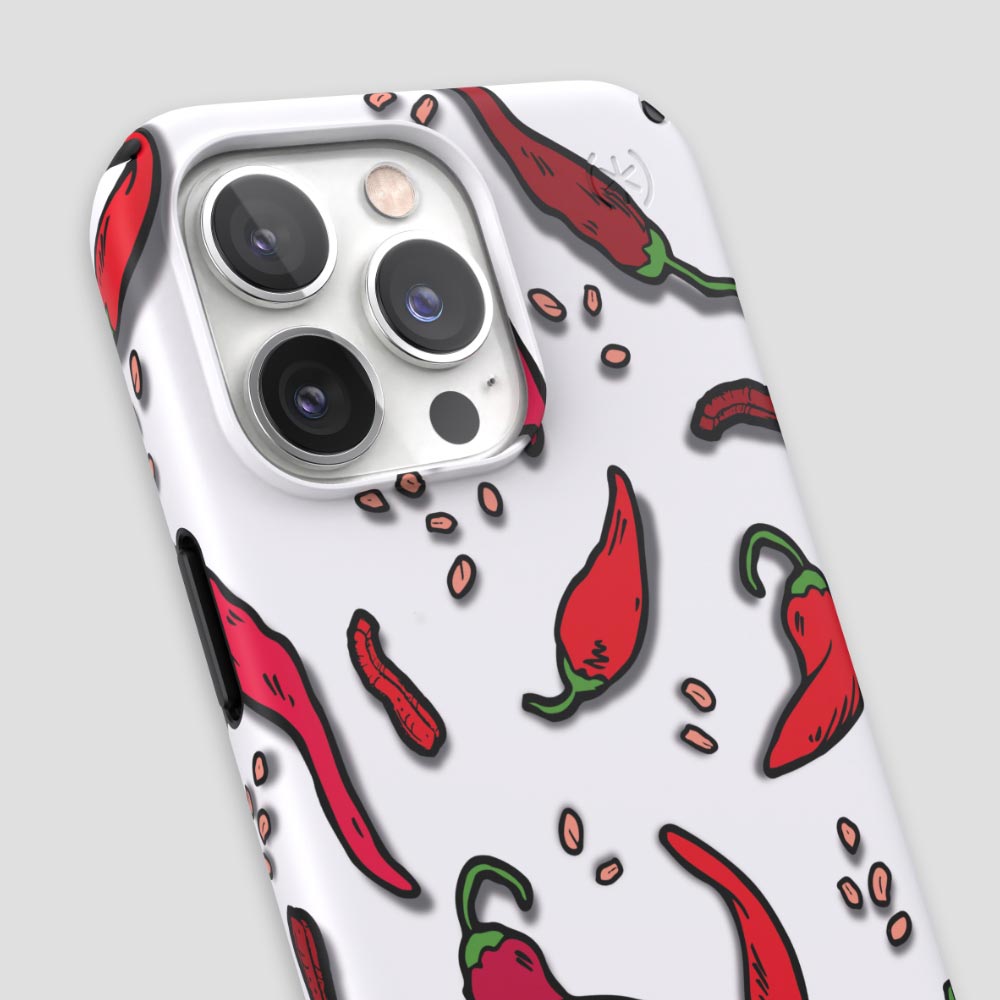 Three-quarter angle of iPhone 13 Pro case in Spice It Up pattern