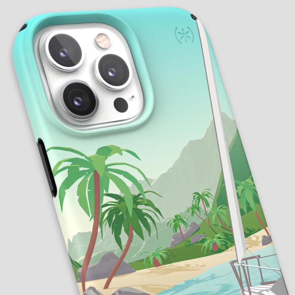 Three-quarter angle of iPhone 13 Pro Max case in Sailing Away pattern