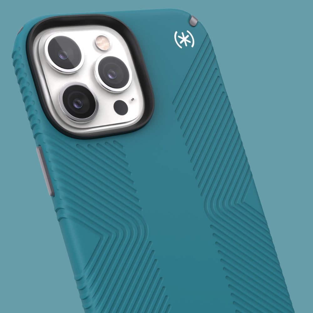 Three-quarter angle of iPhone 13 Pro Max case in Deep Sea Teal
