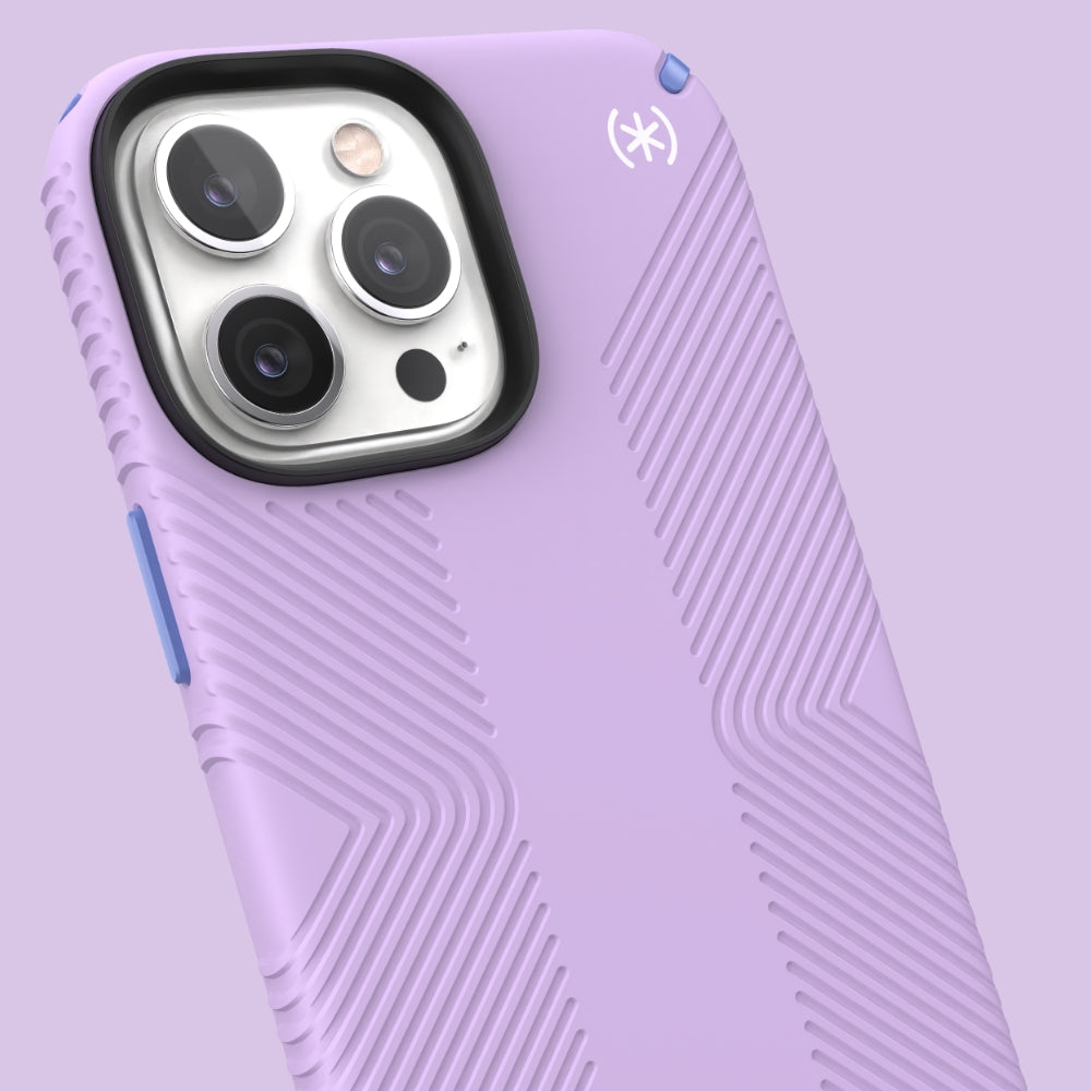Three-quarter angle of iPhone 13 Pro Max case in Spring Purple