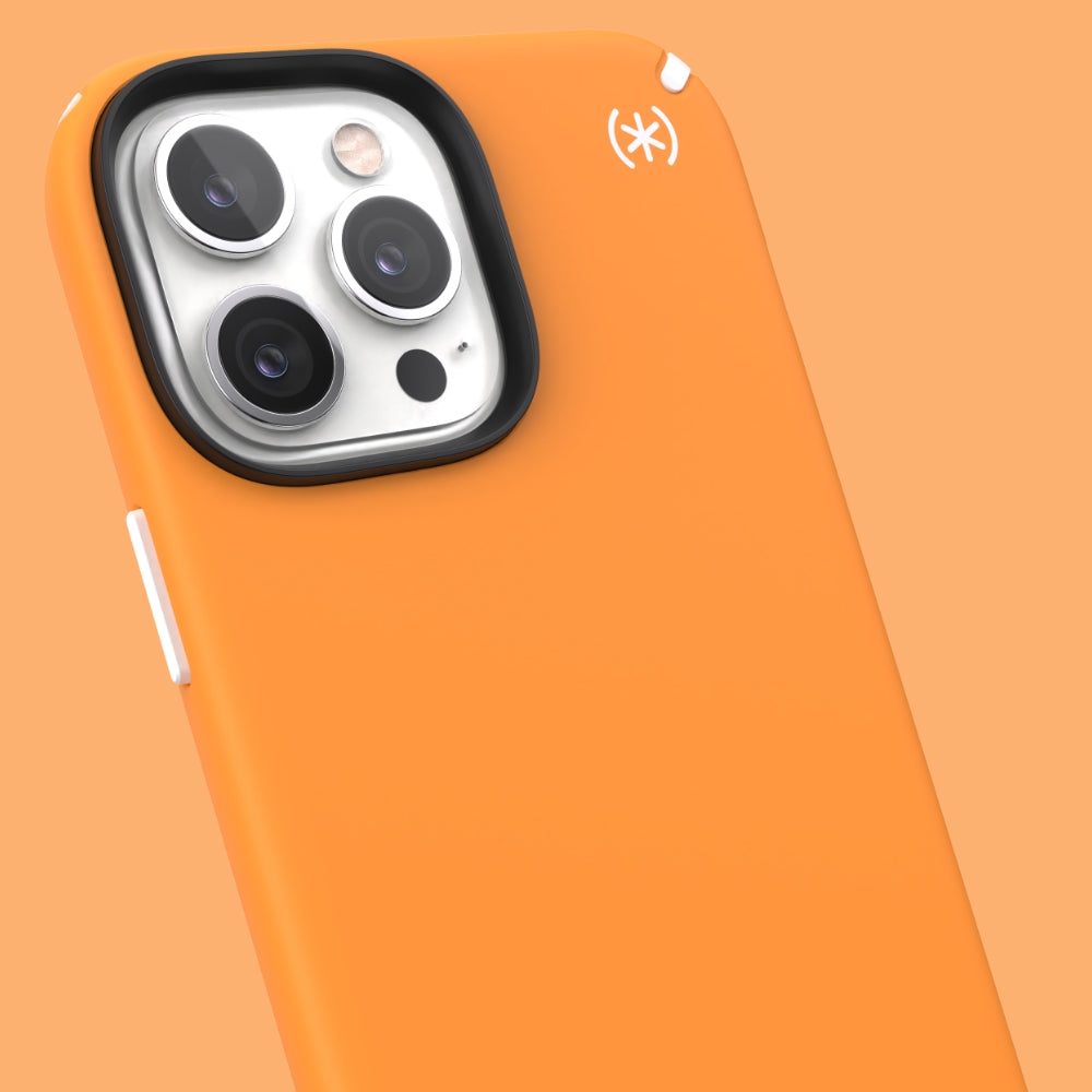 Three-quarter angle of iPhone 13 Pro Max case in Uplift Orange