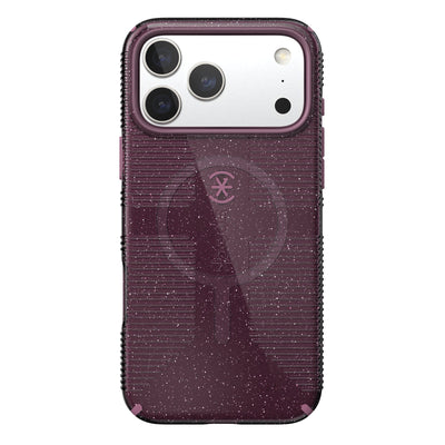 Back view of the phone case with phone inside from straight on#color_plumberry-glitter