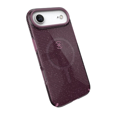 Tilted slight perspective view of back of phone case with phone inside