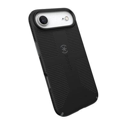 Tilted slight perspective view of back of phone case with phone inside#color_black-slate-grey