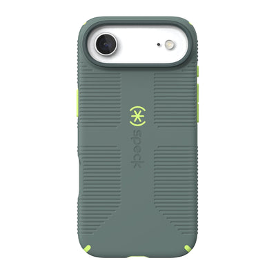 Back view of the phone case with phone inside from straight on#color_neo-drab-glow-green
