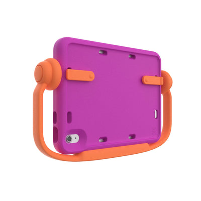 Three-quarter view of back of Case-E Run with handle in down position.#color_its-a-vibe-violet-flux-orange