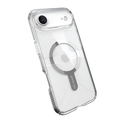 Tilted slight perspective view of back of phone case with phone inside