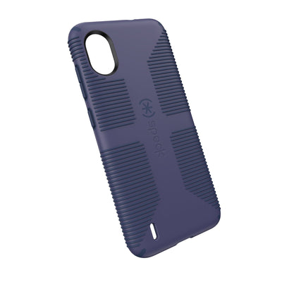 Tilted three-quarter angled view of back of phone case.#color_thunder-blue-space-blue