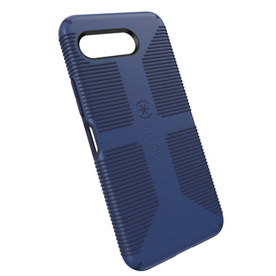 Tilted three-quarter angled view of back of phone case#color_true-blue-fresh-indigo