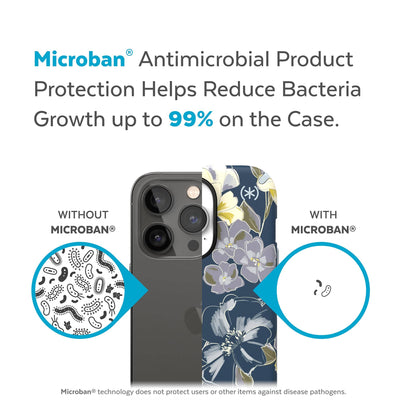 Back view, half without case, other with case, less germs on case - Microban antimicrobial product protection helps reduce bacteria growth up to 99% on the case.#color_artistic-floral-tear-blue