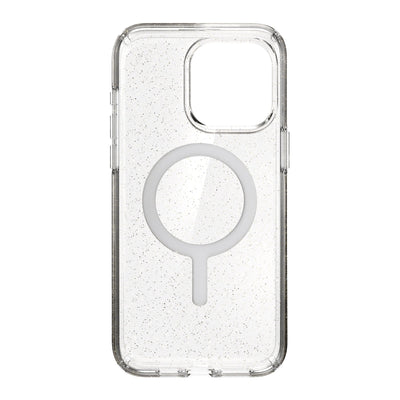 Straight-on view of inside of phone case.#color_clear-gold-glitter