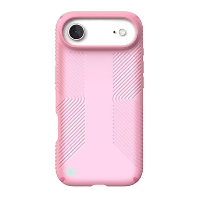 Back view of the phone case with phone inside from straight on#color_ibis-pink-dark-ibis-kanom-green