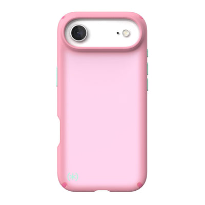 Back view of the phone case with phone inside from straight on#color_ibis-pink-dark-ibis-kanom-green