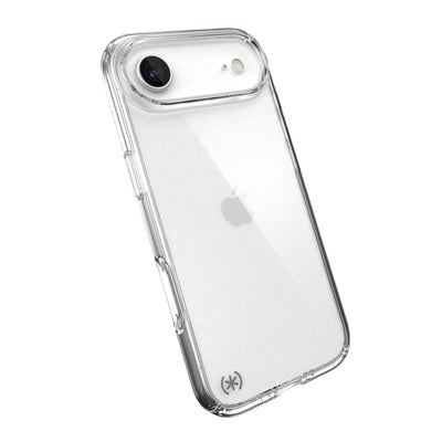 Tilted slight perspective view of back of phone case with phone inside#color_clear