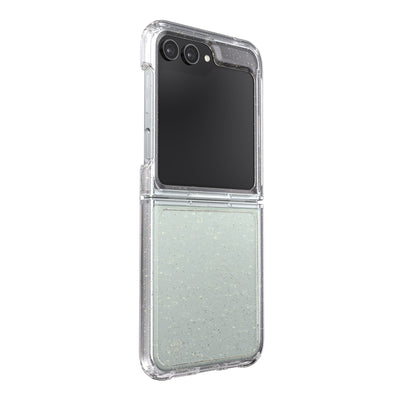 Three-quarter view of back of phone case#color_clear-gold-glitter