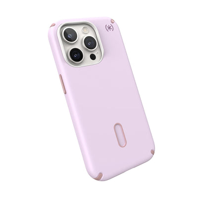 Tilted three-quarter angled view of back of phone case.#color_soft-lilac-carnation-petal