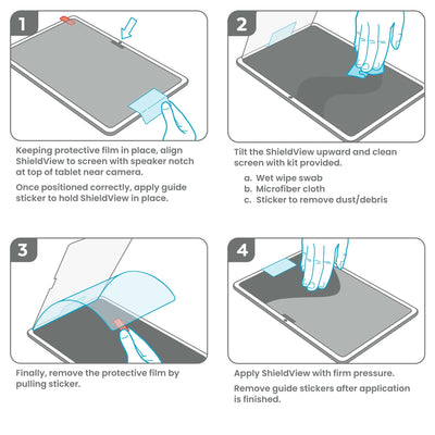Illustration outlining installation of ShieldView Glass in four steps#color_clear