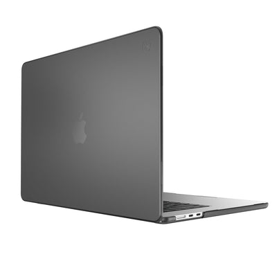 Three quarter view of the back of the MacBook with the laptop open.#color_obsidian