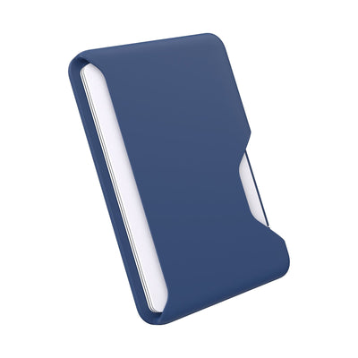 Three-quarter angled view of Wallet for MagSafe with ClickLock.#color_coastal-blue-space-blue