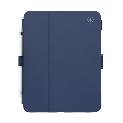 Straight-on view of the front of the case, with folio closed.#color_arcadia-navy-moody-grey
