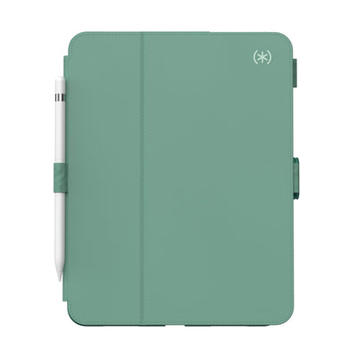 Straight-on view of the front of the case, with folio closed.#color_fluorite-green-eggshell-green