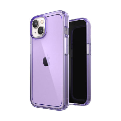 Three-quarter view of back of phone case simultaneously shown with three-quarter front view of phone case#color_amethyst-tint