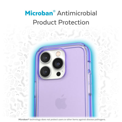 Back view of phone case with halo protecting it from bacteria - Microban antimicrobial product protection.#color_amethyst-tint
