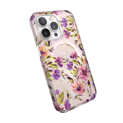 Tilted three-quarter angled view of back of phone case#color_brushed-floral