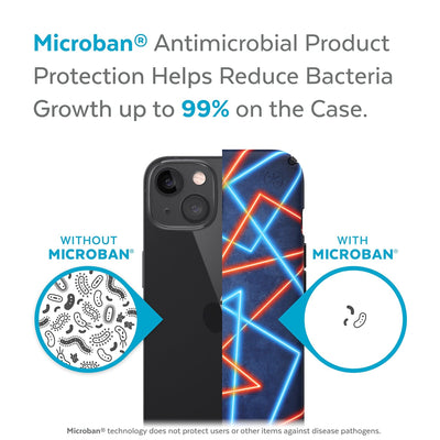 Back view, half without case, other with case, less germs on case - Microban antimicrobial product protection helps reduce bacteria growth up to 99%.#color_electric-feel