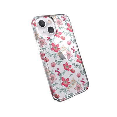 Tilted three-quarter angled view of back of phone case#color_clear-floral-vine