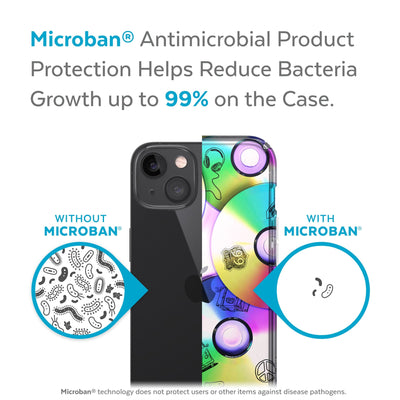 Back view, half without case, other with case, less germs on case - Microban antimicrobial product protection helps reduce bacteria growth up to 99%.#color_road-trip-remix