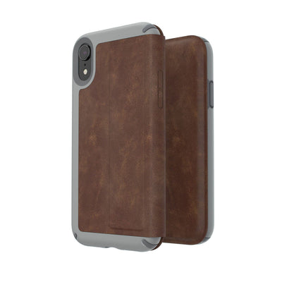 Speck iPhone XR Saddle Brown/Light Graphite Grey Presidio Folio Leather iPhone XR Cases Phone Case