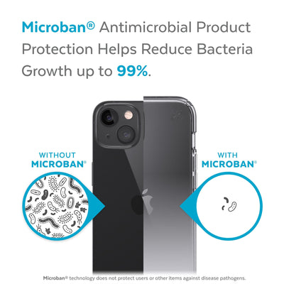 Back view, half without case, other with case, less germs on case - Microban antimicrobial product protection helps reduce bacteria growth up to 99%.#color_clear-atmosphere-fade