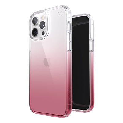 Three-quarter view of back of phone case simultaneously shown with three-quarter front view of phone case.#color_clear-vintage-rose-fade