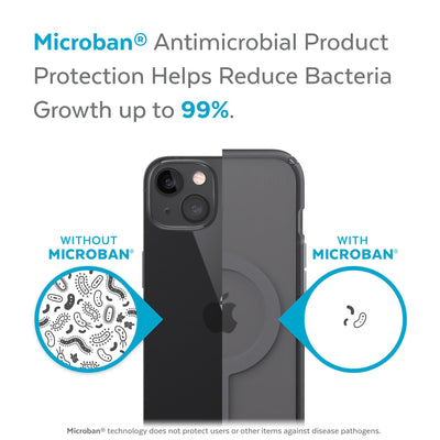 Back view, half without case, other with case, less germs on case - Microban antimicrobial product protection helps reduce bacteria growth up to 99%.#color_obsidian
