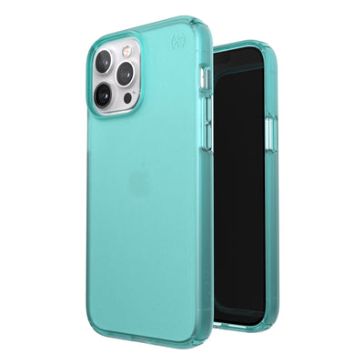Three-quarter view of back of phone case simultaneously shown with three-quarter front view of phone case#color_fantasy-teal