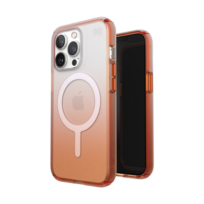 Three-quarter view of back of phone case simultaneously shown with three-quarter front view of phone case#color_orange-soda-fade