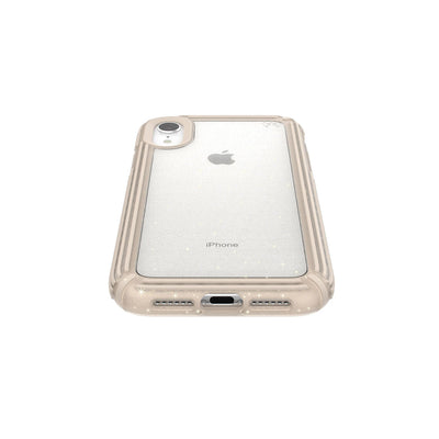 Speck iPhone XR Clear with Gold Glitter/Calfskin Brown Presidio V-Grip iPhone XR Cases Phone Case