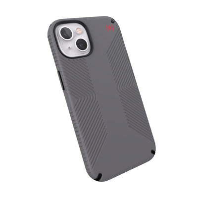 Tilted three-quarter angled view of back of phone case#color_graphite-grey-black-bold-red