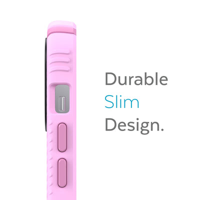 Side view of phone case - Durable slim design.#color_aurora-purple-fresh-pink-white