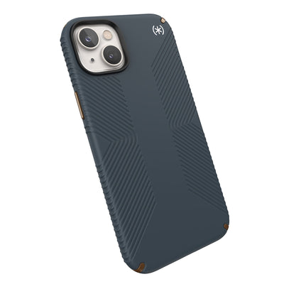 Tilted three-quarter angled view of back of phone case#color_charcoal-cool-bronze-white