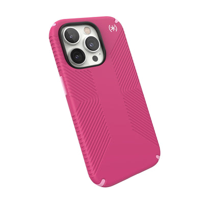 Tilted three-quarter angled view of back of phone case#color_digital-pink-blossom-pink-white