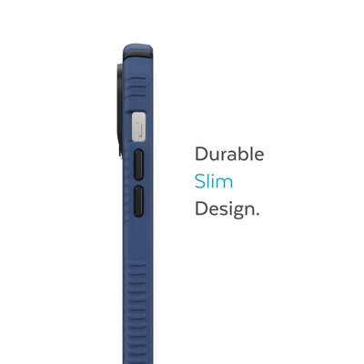 Side view of phone case - Durable slim design.#color_coastal-blue-black-white