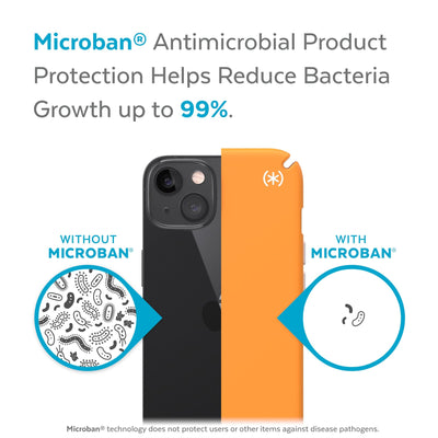 Back view, half without case, other with case, less germs on case - Microban antimicrobial product protection helps reduce bacteria growth up to 99%.#color_uplift-orange-white