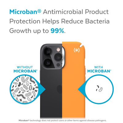 Back view, half without case, other with case, less germs on case - Microban antimicrobial product protection helps reduce bacteria growth up to 99%.#color_uplift-orange-white